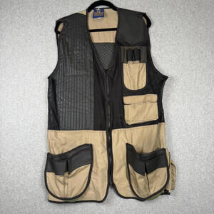 Chimere International Men's size Large Black Tan Faux Leather Trim Shooting Vest